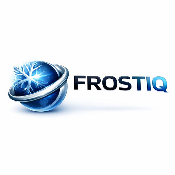 Frostiq logo with a blue spherical design on a white background